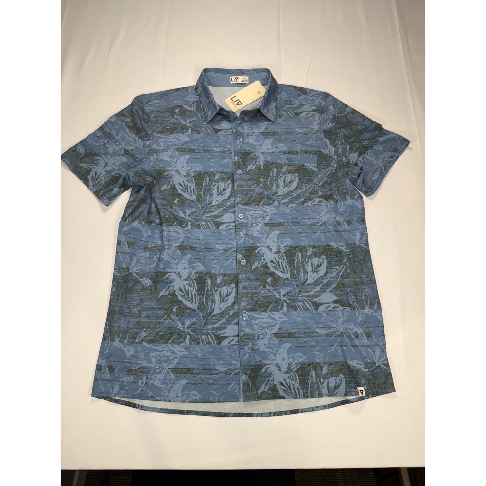 LIV Outdoor Shiloh Button Down Shirt Mens Medium Blue Rain Wash Floral MS33012